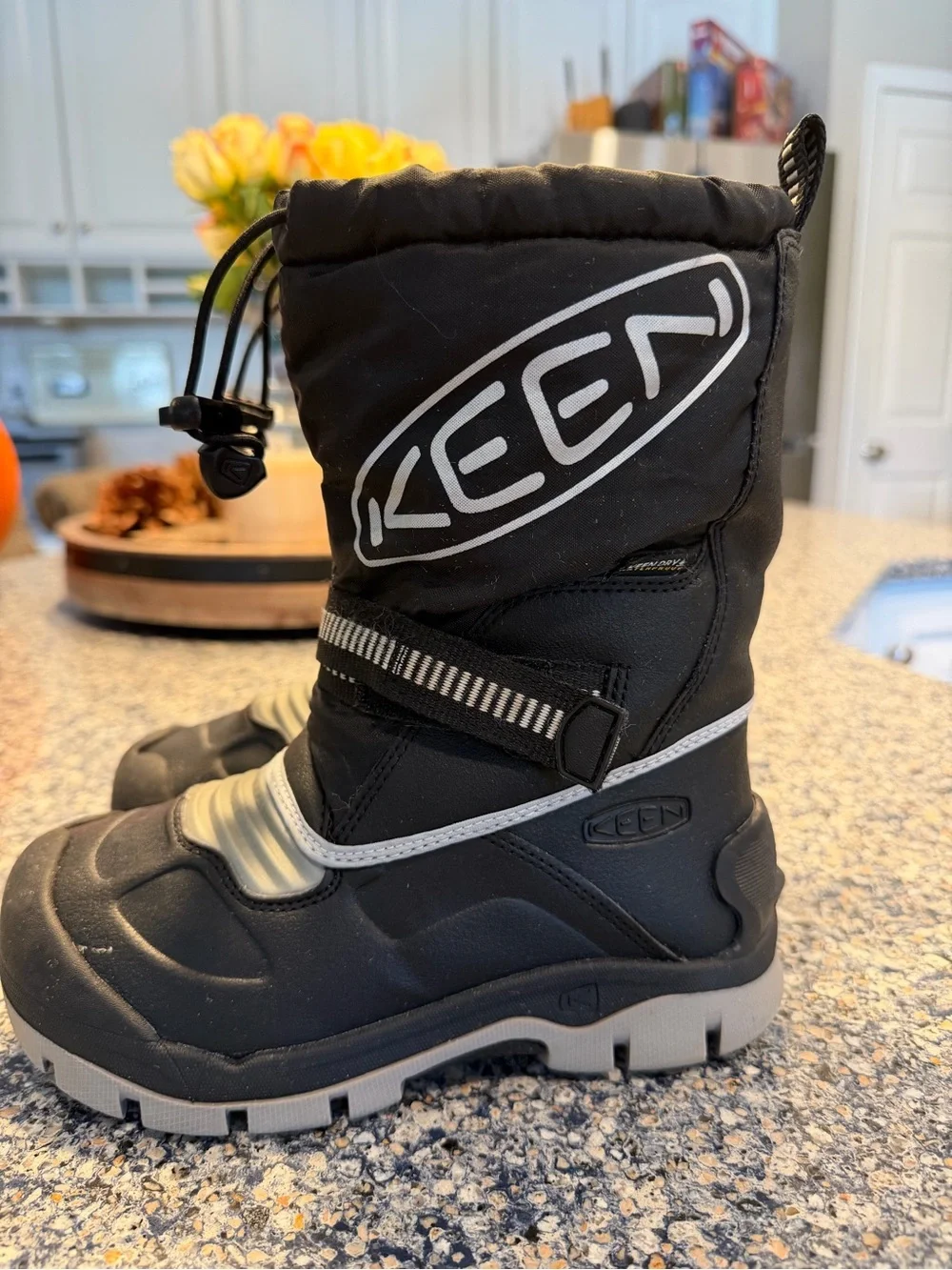 Keen Black Kids Winter Boots with Gray Soles